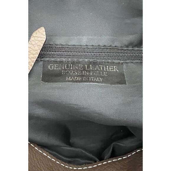 BORSE IN PELLE Italy Brown Pebble Leather Tote Handbag Silver Lock - Picture 4 of 9